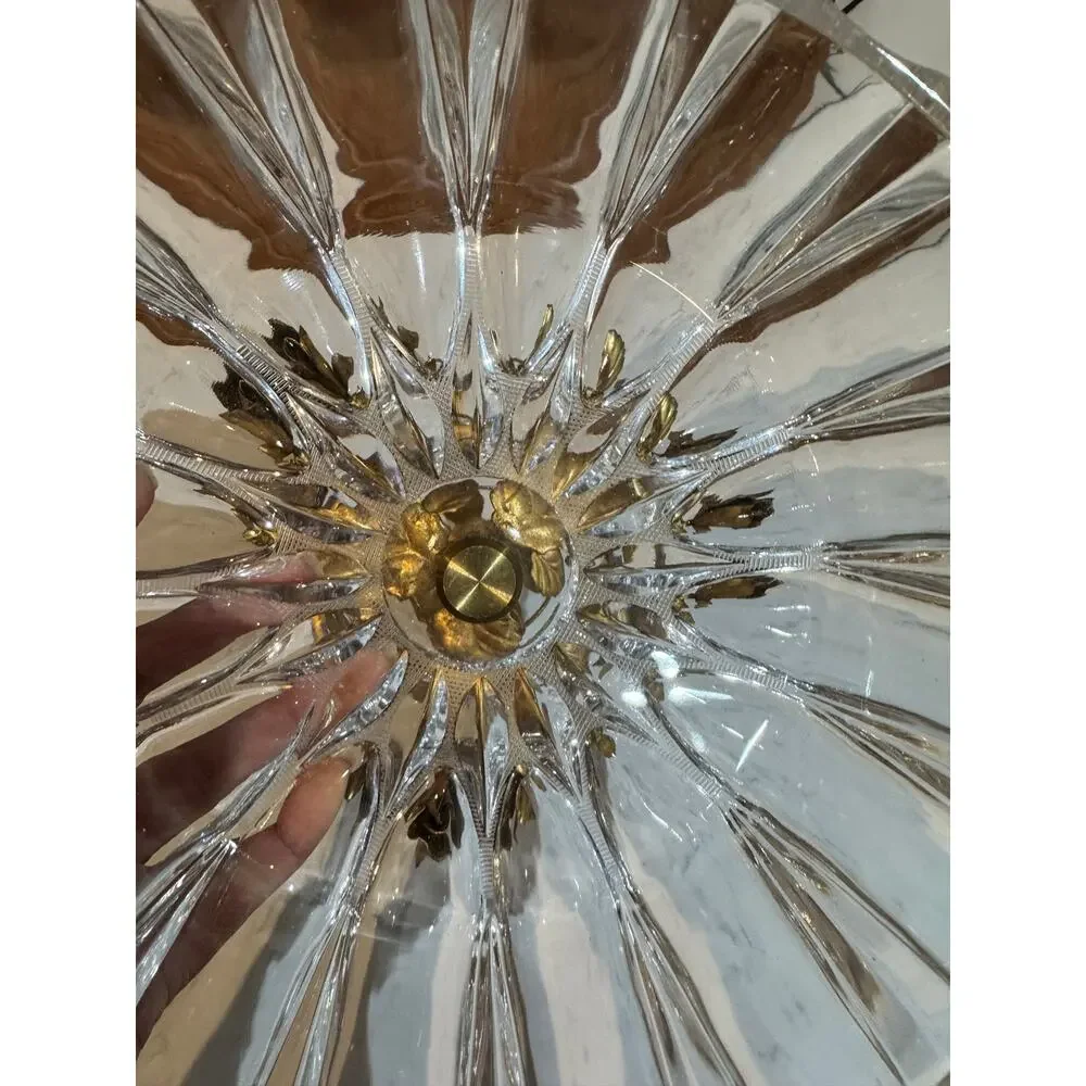 Hollywood Regency compote bowl crystal top gold-gilt cast brass pedestal base
